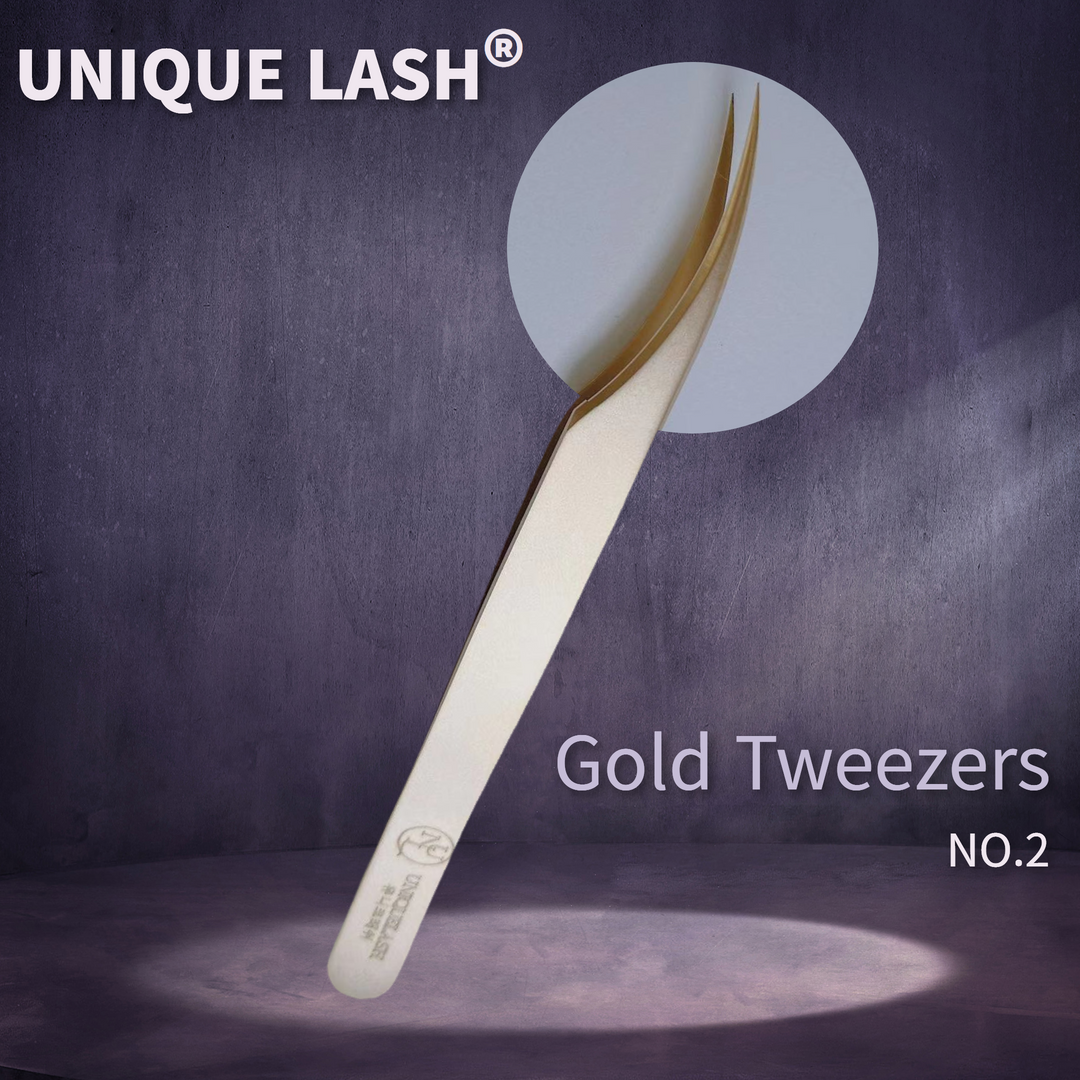 UNIQUELASH Eyelash Extensions Tweezers For Lash Artists Gold Tweezers NO.2