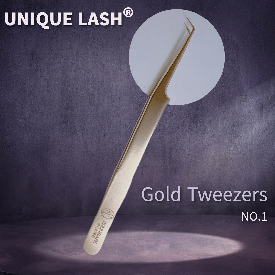 UNIQUELASH Eyelash Extensions Tweezers For Lash Artists  Russian Volume Gold Tweezers NO.1